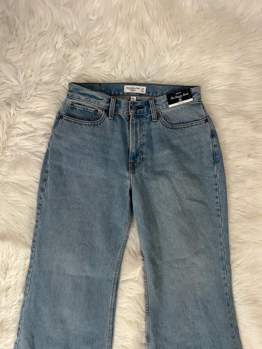 Abercrombie and Fitch Curve Love The Baggy Boot Mid Rise Blue Women’s Jeans - Picture 5 of 9